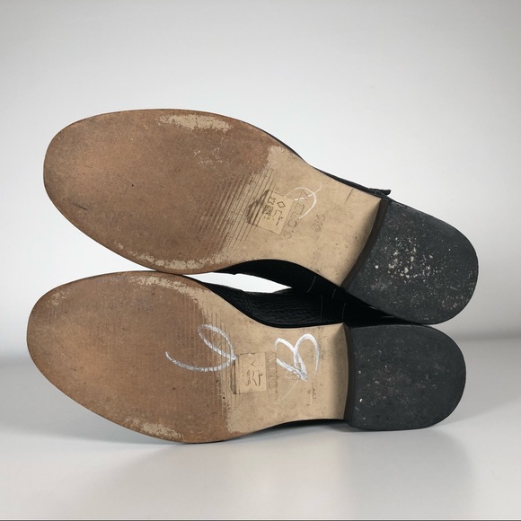 J. Crew Women's Black Pebble Leather Moto Boots Silver Buckles Low Heel 5.5 - Picture 7 of 10